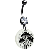 Black Double Gem Glow in the Dark Mystic Mushroom Dangle Belly Ring by Onyx O