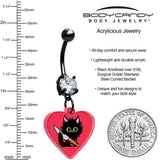 Black Double Gem Heart Staby Cat Dangle Belly Ring by Onyx O
