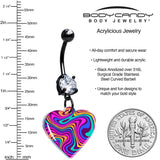 Black Double Gem Swirling Heart Dangle Belly Ring by Onyx O