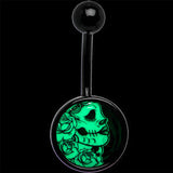 Black Glow in the Dark Katrina Sugar Skull Belly Ring