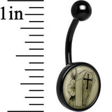 Black Titanium Coffin and Flower Glow in the Dark Belly Ring
