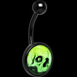 Black Titanium Webbed Skull Glow in the Dark Belly Ring