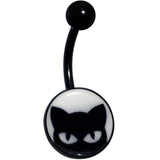 Black Glow in the Dark Peeking Black Cat Belly Ring by Onyx O