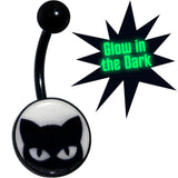 Black Glow in the Dark Peeking Black Cat Belly Ring by Onyx O