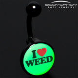 Black Anodized Glow in the Dark I Love Weed Belly Ring by Onyx O