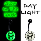 Black Anodized Glow in the Dark Kitty Cat Belly Ring by Onyx O