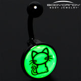 Black Anodized Glow in the Dark Kitty Cat Belly Ring by Onyx O