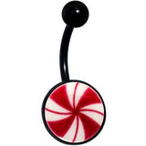 Black Glow in the Dark Holiday Peppermint Candy Belly Ring by Onyx O