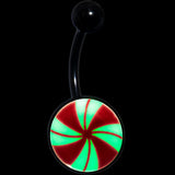 Black Glow in the Dark Holiday Peppermint Candy Belly Ring by Onyx O