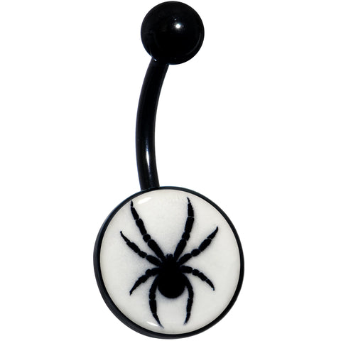 Black Glow in the Dark Black Widow Spider Belly Ring by Onyx O