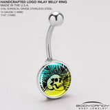 Blue Haze Sunset Skull and Palms Belly Ring by Onyx O