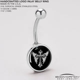 Black White Winged Cross Belly Ring by Onyx O
