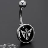Black White Winged Cross Belly Ring by Onyx O