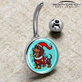 Christmas Holiday Weiner Dog Belly Ring by Onyx O