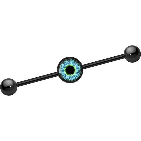 14G Black Anodized Aqua Eye Iris Industrial Barbell 37mm