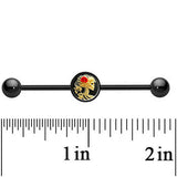 14G Black Anodized Red Rose Flower Skeleton Cameo Industrial Bar 37mm