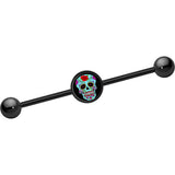14G Black Anodized Sugar Skull Industrial Barbell 37mm