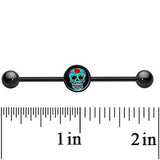 14G Black Anodized Sugar Skull Industrial Barbell 37mm