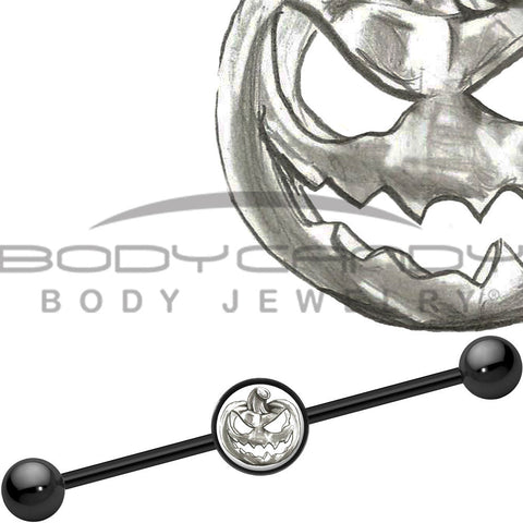 14G Black Anodized Scary Jack O Lantern Industrial Barbell 37mm