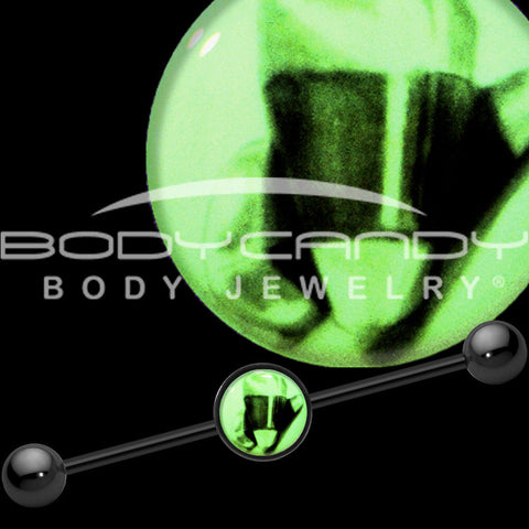 14G Black Glow in the Dark Candy Corn Industrial Barbell 37mm