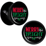 Christmas Merry and Bright Black Acrylic Saddle Plug Set Sizes 8mm to 20mm