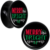 Christmas Merry and Bright Black Acrylic Saddle Plug Set Sizes 8mm to 20mm