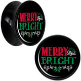 Christmas Merry and Bright Black Acrylic Saddle Plug Set Sizes 8mm to 20mm