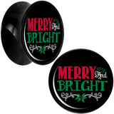 Christmas Merry and Bright Black Acrylic Saddle Plug Set Sizes 8mm to 20mm