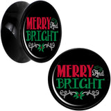 Christmas Merry and Bright Black Acrylic Saddle Plug Set Sizes 8mm to 20mm
