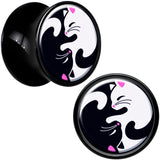 Black Acrylic Cute Kitty Cat Yin Yang Double Flare Plug Set by Onyx O