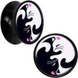 Black Acrylic Cute Kitty Cat Yin Yang Double Flare Plug Set by Onyx O