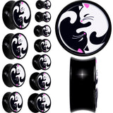 Black Acrylic Cute Kitty Cat Yin Yang Double Flare Plug Set by Onyx O