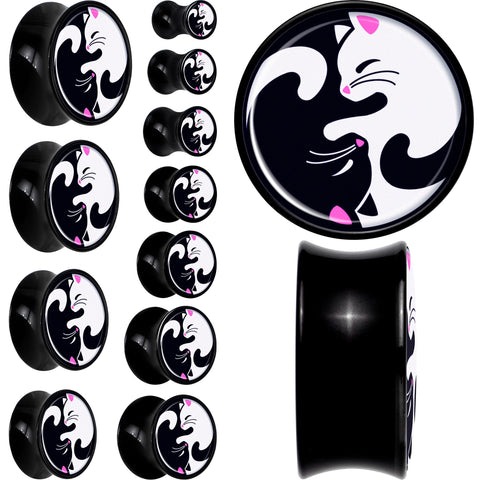 Black Acrylic Cute Kitty Cat Yin Yang Double Flare Plug Set by Onyx O