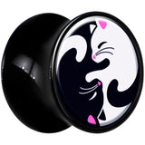 Black Acrylic Cute Kitty Cat Yin Yang Double Flare Plug Set by Onyx O