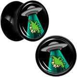 Black Acrylic Alien UFO Dinosaur Abduction Double Flare Plug Set by Onyx O