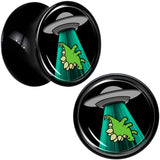 Black Acrylic Alien UFO Dinosaur Abduction Double Flare Plug Set by Onyx O
