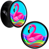 Black Acrylic Rainbow Sea Floating Flamingo Double Flare Plug Set by Onyx O