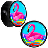 Black Acrylic Rainbow Sea Floating Flamingo Double Flare Plug Set by Onyx O