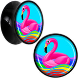 Black Acrylic Rainbow Sea Floating Flamingo Double Flare Plug Set by Onyx O