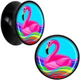 Black Acrylic Rainbow Sea Floating Flamingo Double Flare Plug Set by Onyx O