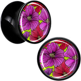 Blossom Creation Tropical Floral Flowers Black Acrylic Saddle Plug Set by Onyx O