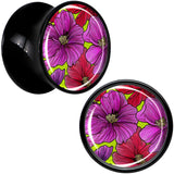 Blossom Creation Tropical Floral Flowers Black Acrylic Saddle Plug Set by Onyx O