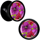 Blossom Creation Tropical Floral Flowers Black Acrylic Saddle Plug Set by Onyx O