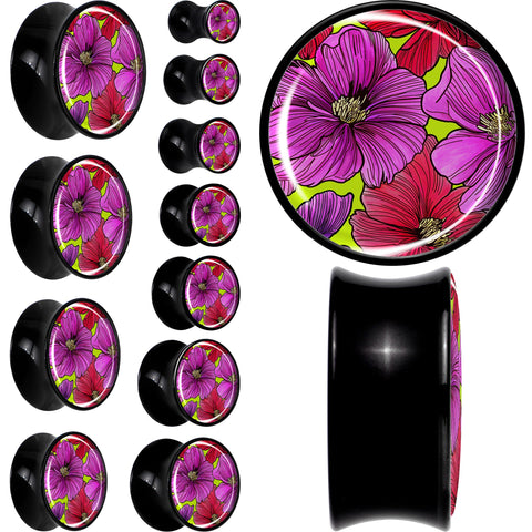 Blossom Creation Tropical Floral Flowers Black Acrylic Saddle Plug Set by Onyx O