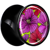 Blossom Creation Tropical Floral Flowers Black Acrylic Saddle Plug Set by Onyx O