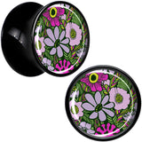 Blossom Creation Paradise of Pink Flowers Black Acrylic Saddle Plug Set by Onyx O