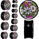 Blossom Creation Paradise of Pink Flowers Black Acrylic Saddle Plug Set by Onyx O
