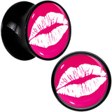 Black Acrylic Red Hot Lips Double Flare Plug Set by Onyx O