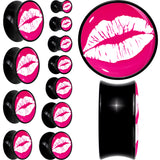 Black Acrylic Red Hot Lips Double Flare Plug Set by Onyx O