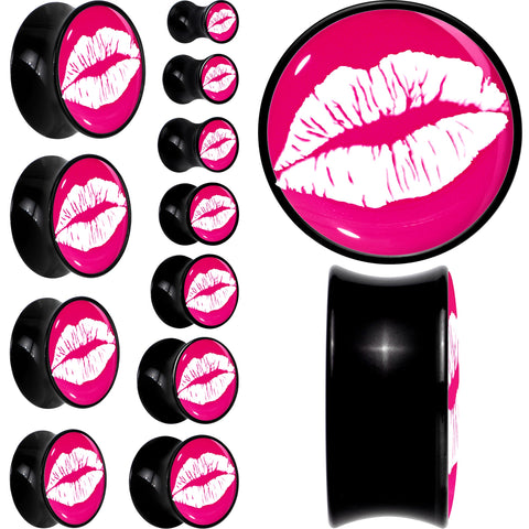 Black Acrylic Red Hot Lips Double Flare Plug Set by Onyx O